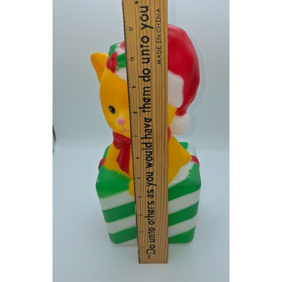 Christmas Cat in Gift Box Lighted LED 11" Indoor Blow Mold Holiday Time - Picture 5 of 5